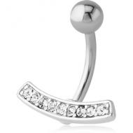 RHODIUM PLATED BRASS JEWELLED NAVEL BANANA PIERCING