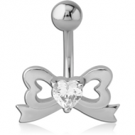 RHODIUM PLATED BRASS JEWELLED NAVEL BANANA - BOW PIERCING