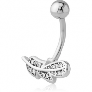 RHODIUM PLATED BRASS JEWELLED NAVEL BANANA PIERCING