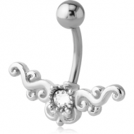 RHODIUM PLATED BRASS JEWELLED NAVEL BANANA PIERCING
