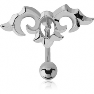 RHODIUM PLATED BRASS NAVEL BANANA - TRIBLE PIERCING