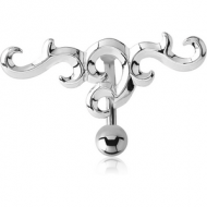 RHODIUM PLATED BRASS NAVEL BANANA - TRIBLE PIERCING