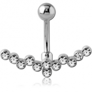 RHODIUM PLATED BRASS JEWELLED NAVEL BANANA PIERCING