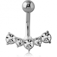 RHODIUM PLATED BRASS JEWELLED NAVEL BANANA PIERCING