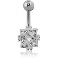 RHODIUM PLATED BRASS JEWELLED NAVEL BANANA - HEART FILIGREE PIERCING