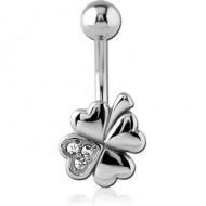 RHODIUM PLATED BRASS JEWELLED NAVEL BANANA - SHAMROCK PIERCING