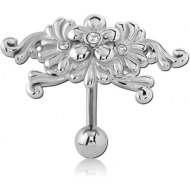 RHODIUM PLATED BRASS JEWELLED NAVEL BANANA - FLOWER PIERCING