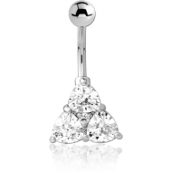 RHODIUM PLATED BRASS JEWELLED NAVEL BANANA PIERCING