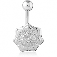 RHODIUM PLATED BRASS JEWELLED NAVEL BANANA - FLOWER