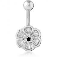 RHODIUM PLATED BRASS JEWELLED NAVEL BANANA - FLOWER PIERCING