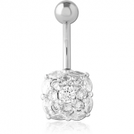 RHODIUM PLATED BRASS JEWELLED NAVEL BANANA PIERCING