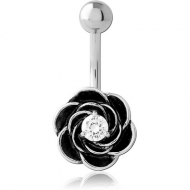 RHODIUM PLATED BRASS JEWELLED NAVEL BANANA PIERCING