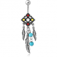 RHODIUM PLATED BRASS JEWELLED NAVEL BANANA PIERCING