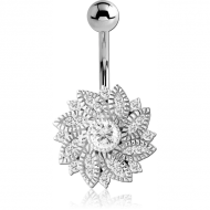 RHODIUM PLATED BRASS JEWELLED NAVEL BANANA PIERCING