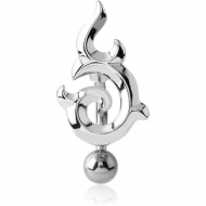 RHODIUM PLATED BRASS REVERSE NAVEL BANANA - TRIBLE PIERCING