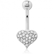 RHODIUM PLATED BRASS JEWELLED NAVEL BANANA - HEART PIERCING