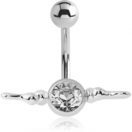 RHODIUM PLATED BRASS JEWELLED NAVEL BANANA - BELLY CLIP PIERCING