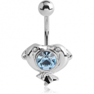 RHODIUM PLATED BRASS JEWELLED NAVEL BANANA - FISH FACE PIERCING