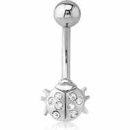 RHODIUM PLATED BRASS JEWELLED NAVEL BANANA - LADYBUG PIERCING