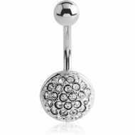 RHODIUM PLATED BRASS JEWELLED NAVEL BANANA - HALF BALL PIERCING