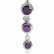 RHODIUM PLATED BRASS JEWELLED REVERSE NAVEL BANANA - THREE BALLS PIERCING