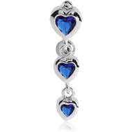 RHODIUM PLATED BRASS JEWELLED REVERSE NAVEL BANANA - HEARTS PIERCING