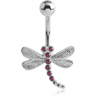 RHODIUM PLATED BRASS JEWELLED NAVEL BANANA - DRAGONFLY PIERCING