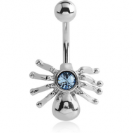 RHODIUM PLATED BRASS JEWELLED NAVEL BANANA - SPIDER PIERCING