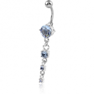 RHODIUM PLATED BRASS JEWELLED NAVEL BANANA WITH DANGLING CHARM PIERCING