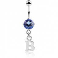 RHODIUM PLATED BRASS JEWELLED NAVEL BANANA WITH DANGLING CHARM - B PIERCING