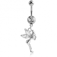 SURGICAL STEEL JEWELLED NAVEL BANANA WITH DANGLING CHARM - FAIRY