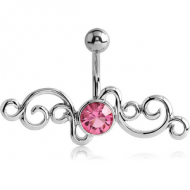 RHODIUM PLATED BRASS JEWELLED NAVEL BANANA - TRIBLE PIERCING