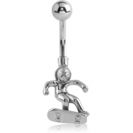RHODIUM PLATED BRASS JEWELLED NAVEL BANANA - SKATEBOARDER PIERCING