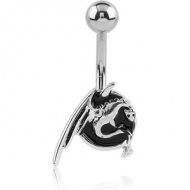 RHODIUM PLATED BRASS JEWELLED NAVEL BANANA - DRAGON PIERCING