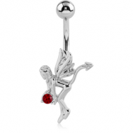 RHODIUM PLATED BRASS JEWELLED NAVEL BANANA - FAIRY