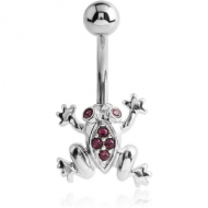 RHODIUM PLATED BRASS JEWELLED NAVEL BANANA - FROG PIERCING