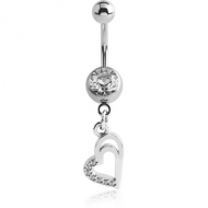 SURGICAL STEEL JEWELLED NAVEL BANANA WITH DANGLING CHARM - HEART PIERCING