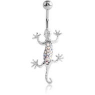 RHODIUM PLATED BRASS VALUE JEWELLED NAVEL BANANA - SALAMANDER PIERCING