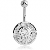 RHODIUM PLATED BRASS CZ JEWELLED NAVEL BANANA - CIRCLE PIERCING