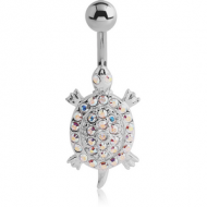 RHODIUM PLATED BRASS VALUE JEWELLED NAVEL BANANA - TURTLE PIERCING