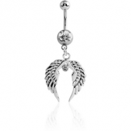 RHODIUM PLATED JEWELLED NAVEL BANANA WITH WINGS CHARM PIERCING