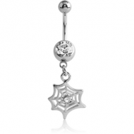 SURGICAL STEEL JEWELLED NAVEL BANANA WITH DANGLING CHARM PIERCING