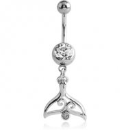 SURGICAL STEEL JEWELLED NAVEL BANANA WITH DANGLING CHARM - TAIL FIN PIERCING