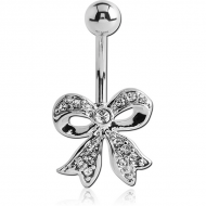 RHODIUM PLATED BRASS VALUE CRYSTALINE JEWELLED NAVEL BANANA - BOW PIERCING