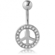 SURGICAL STEEL JEWELLED NAVEL BANANA - PEACE SIGN PIERCING