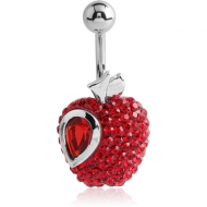 RHODIUM PLATED BRASS CRYSTALINE JEWELLED NAVEL BANANA - APPLE PIERCING