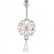 RHODIUM PLATED BRASS JEWELLED NAVEL BANANA - FLOWER PIERCING