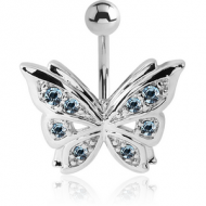 RHODIUM PLATED BRASS JEWELLED NAVEL BANANA - BUTTERFLY PIERCING