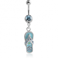 SURGICAL STEEL JEWELLED NAVEL BANANA WITH DANGLING ENAMEL CHARM - SANDAL PIERCING