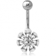 RHODIUM PLATED BRASS JEWELLED NAVEL BANANA - FLOWER PIERCING